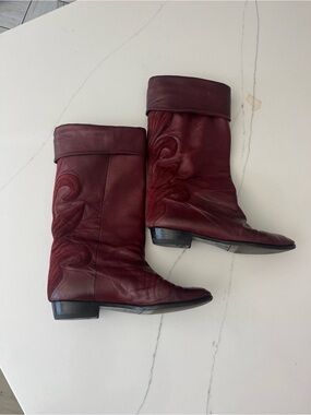 Florsheim Women’s Burgundy Leather Mid-Calf Boots Size 37 Made in Italy